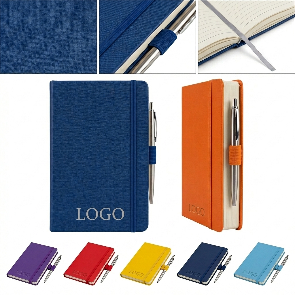 Compact A6 Lined Notebook with Logo Personalization and Secure Elastic Band
