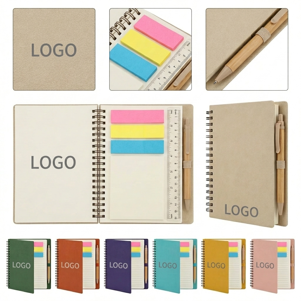 Spiral Bound Eco Journal with Sticky Notes & Pen for Notes and Planning