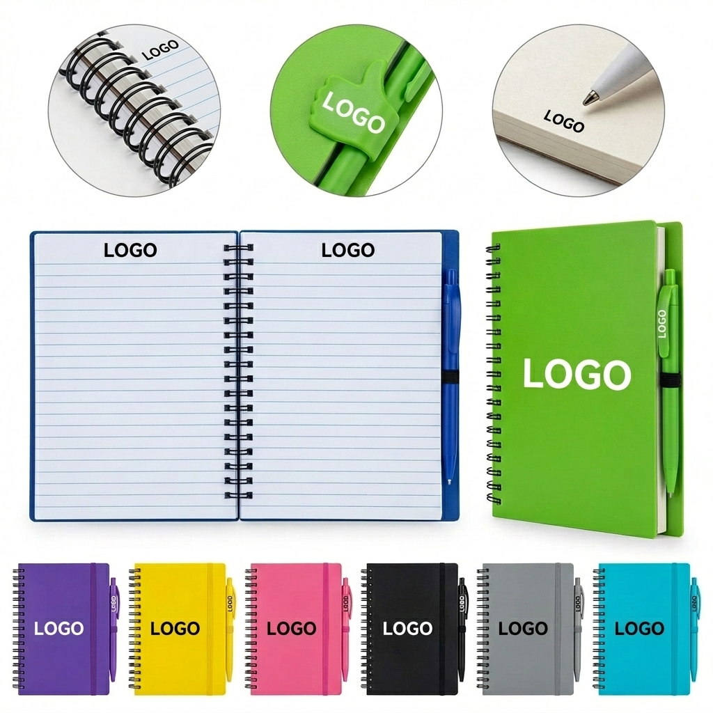 Custom Colorful Plastic Spiral Notebook with Like-Shaped Pen Clip