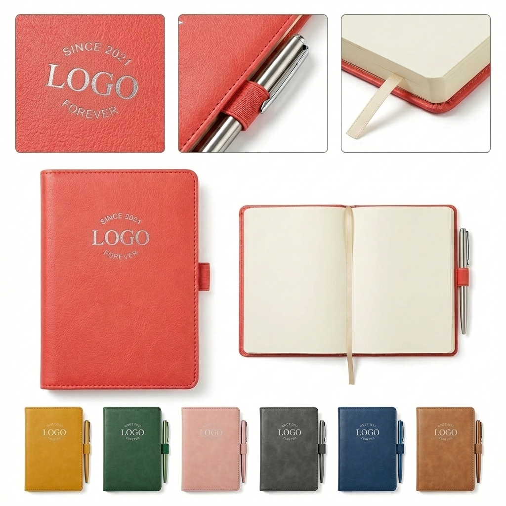A6 Hardcover Diary & Pen Set with Ribbon and Elastic Closure