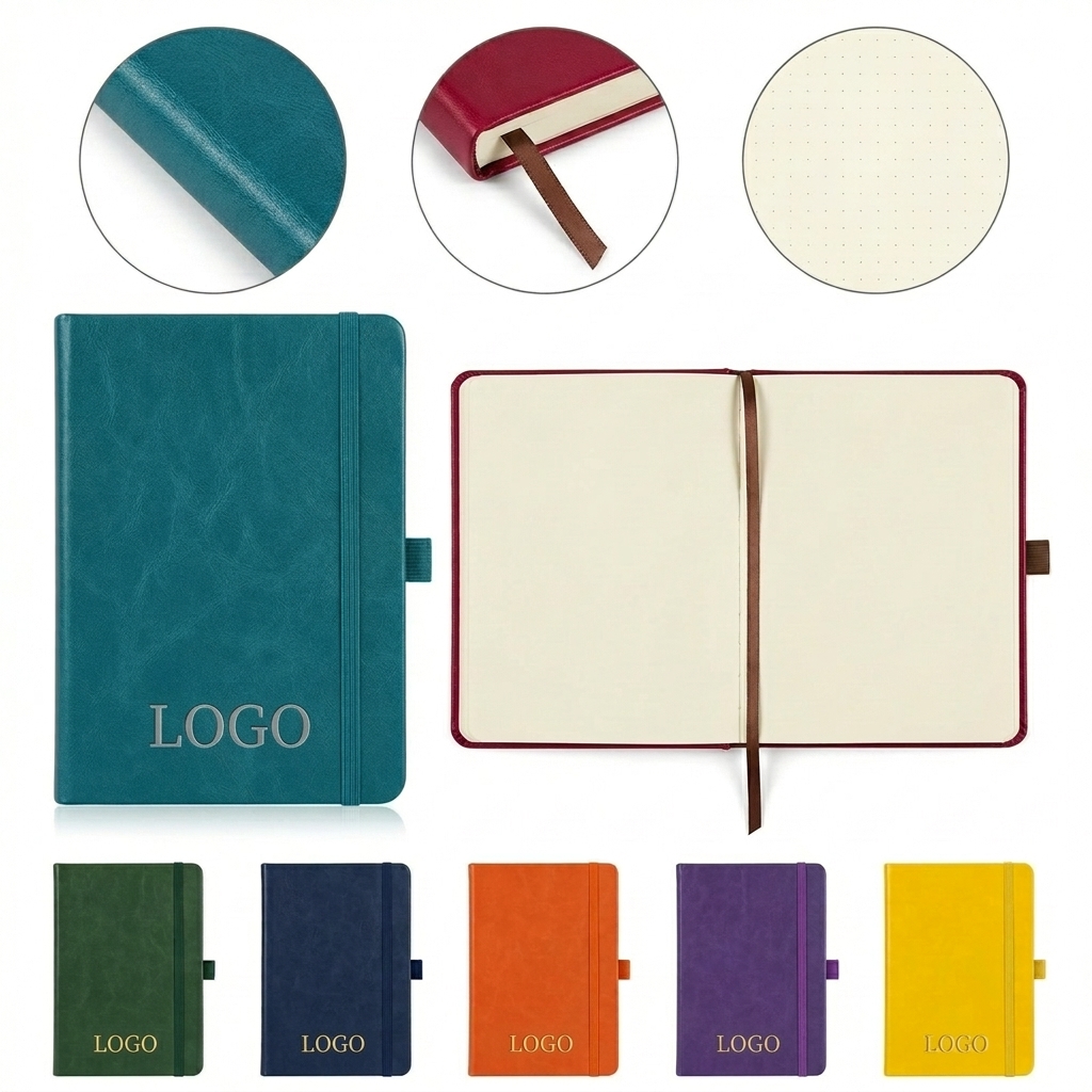 A5 Premium PU Leather Hardcover Notebook with Elastic Closure & Bookmark Ribbon