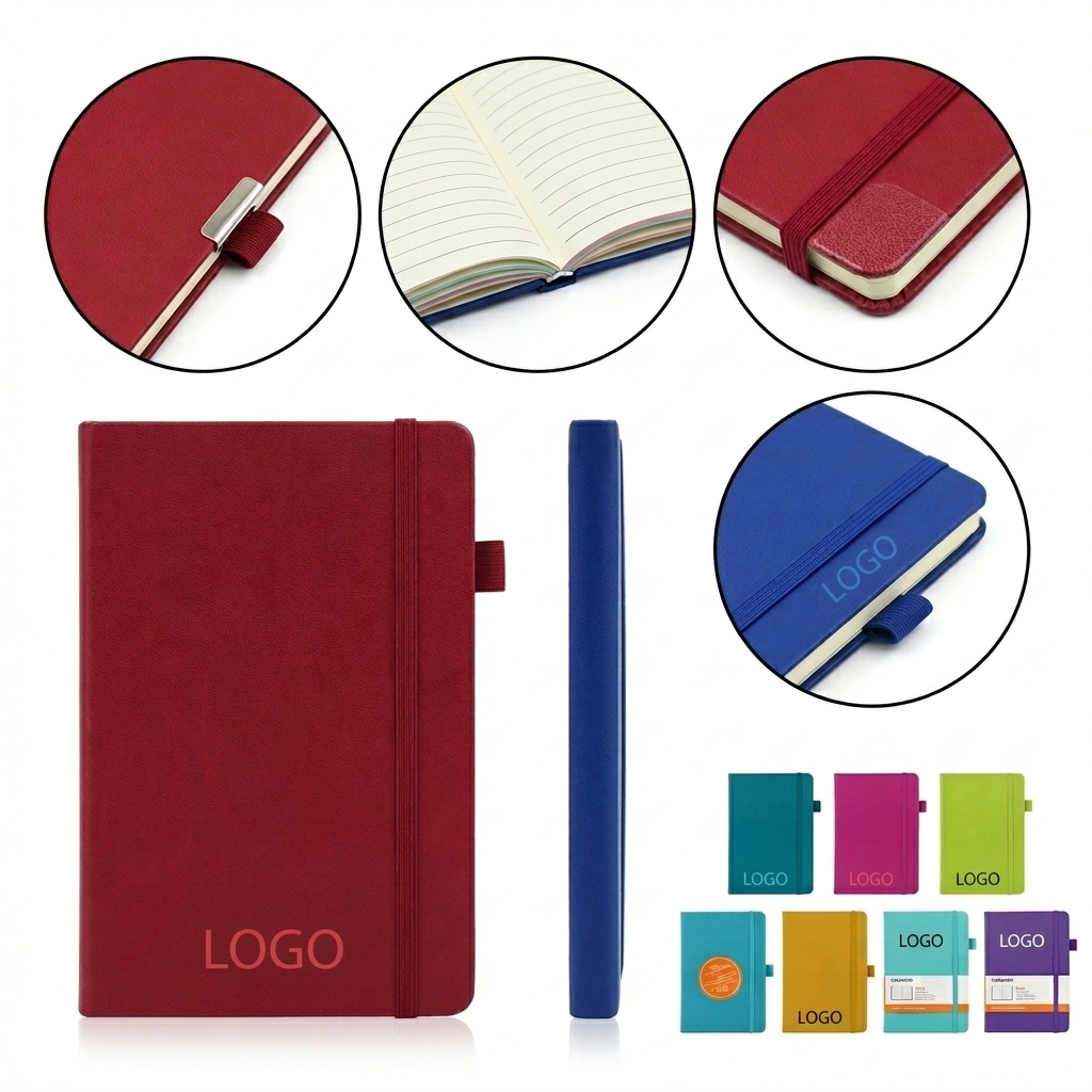 Chic Elastic-Strap A5 Notebook - PU Leather Cover with Ribbon Marker & Thick Dowling Paper