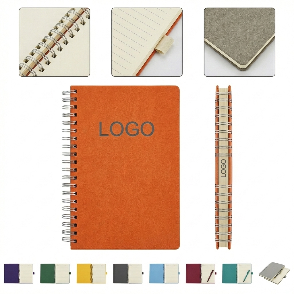 Vintage Orange Leather-Textured Spiral Notebook