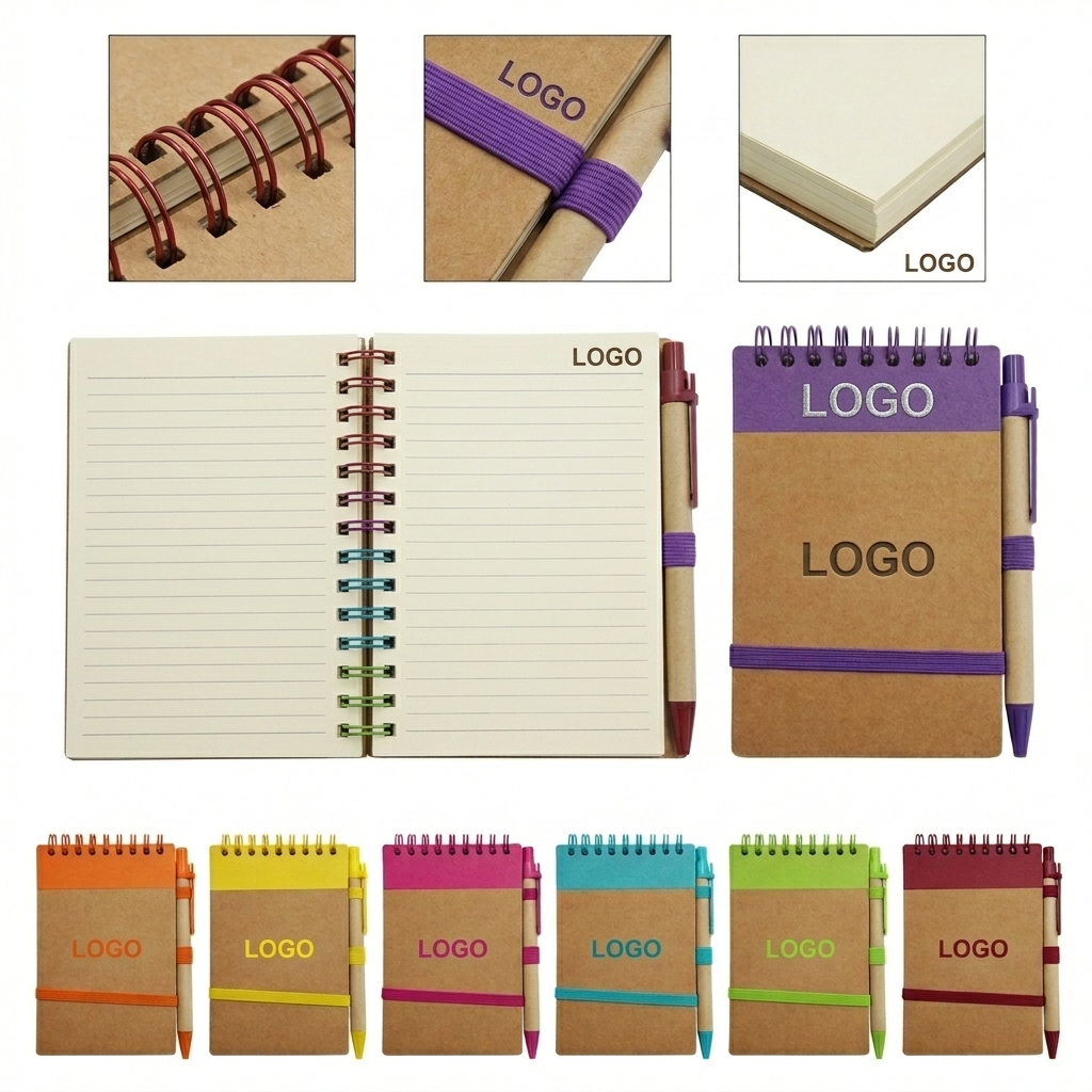 Coiled Notebook and Pen Set - 5.9" x 8.3" Compact Writing Kit