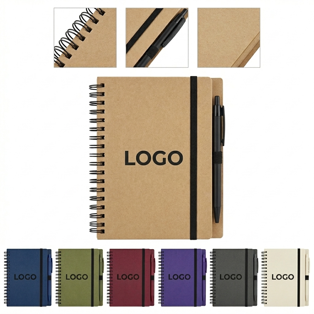 Compact Coiled Kraft Journal with Pen - Portable 5.1x4.1" Notebook for Writing