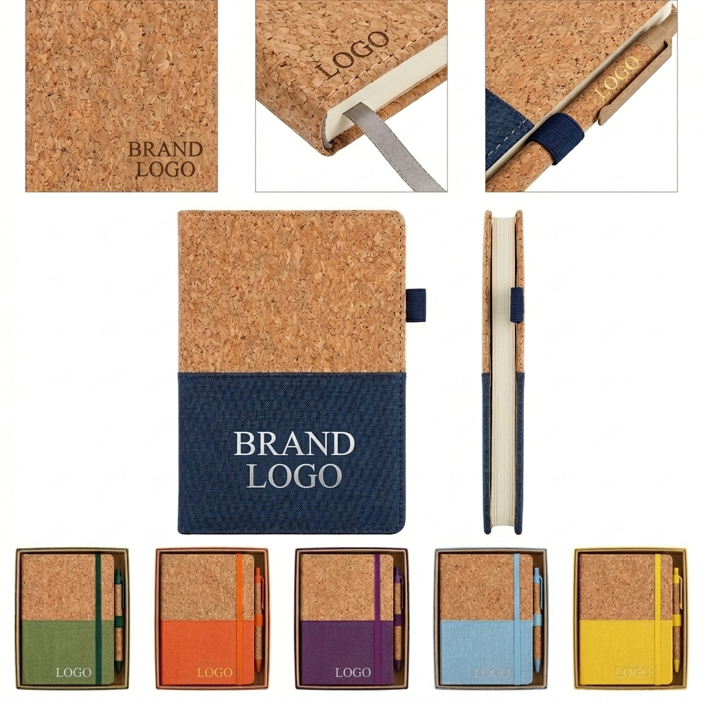 Personalized Cork Notebook & Pen Gift Set - 200 Page A5 Eco Notepad