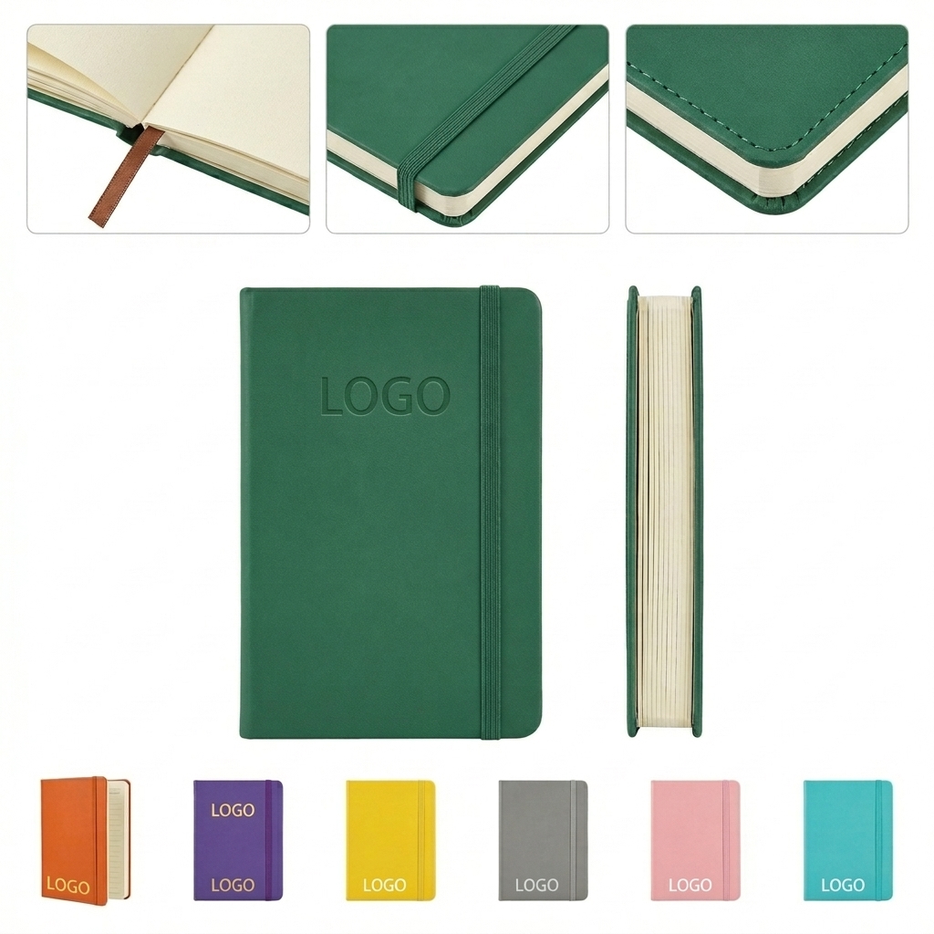 A6 Ruled PU Leather Pocket Notebook with Elastic Closure