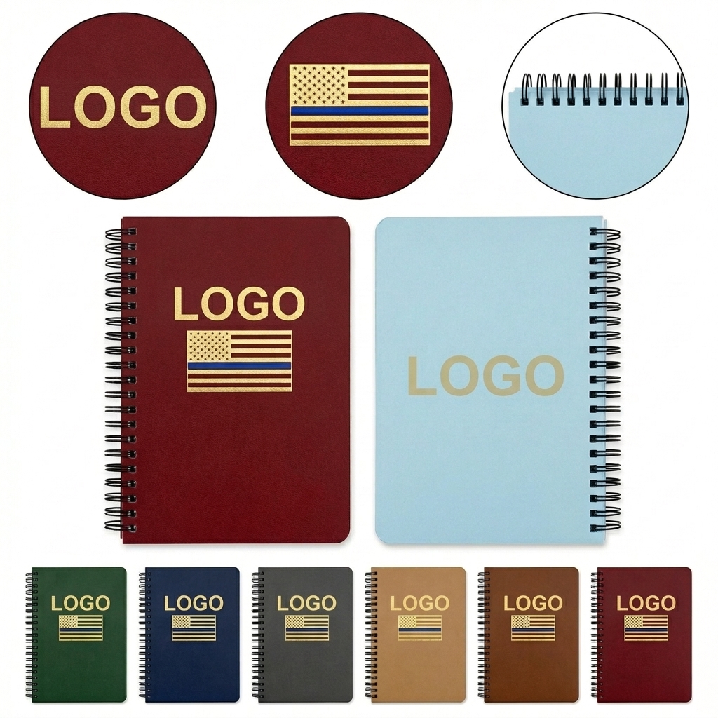 Customizable Leather-Look Coil Bound Notebook - Multi-Color Premium Office & Personal Journal