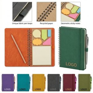 Customizable Neon Office Set: Spiral Notebook, Pencil, Sticky Notes & Flags