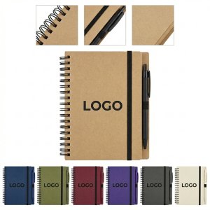 Compact Coiled Kraft Journal with Pen - Portable 5.1x4.1" Notebook for Writing