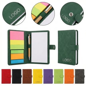Recycled Paper Button-Clasp Notepad with Multicolor Sticky Note Set